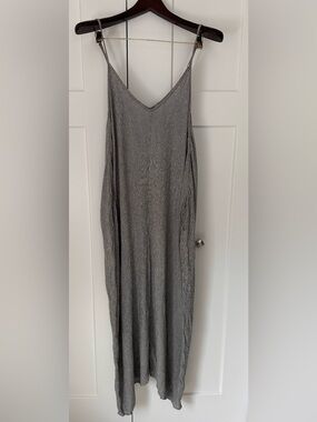 Elan V-Neck Spaghetti Strap Pocketed Maxi Dress XL in Blue Gray